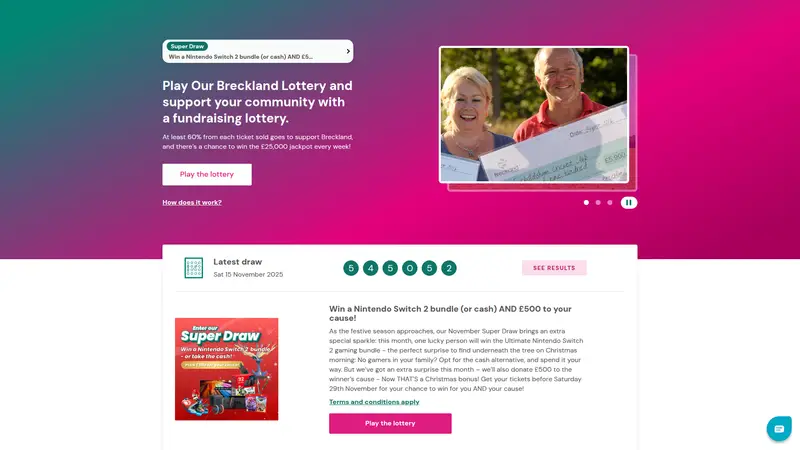 Ourbreckland Lottery - homepage (desktop)
