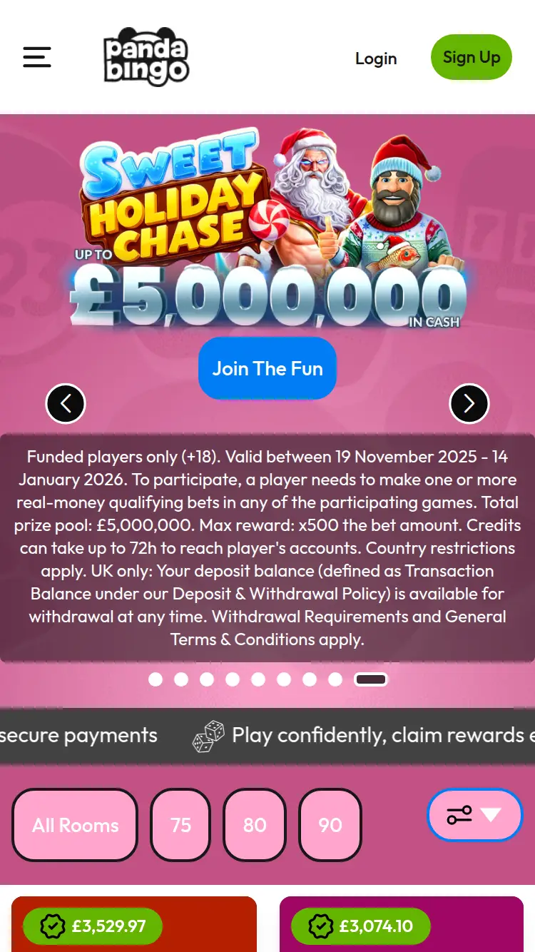 Panda Bingo - homepage (mobile)