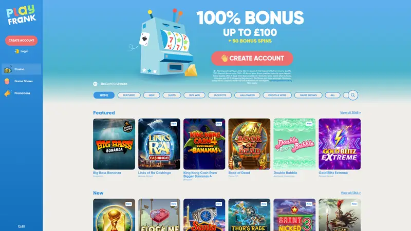 Playfrank - homepage (desktop)