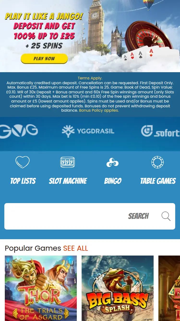 Playjango - homepage (mobile)