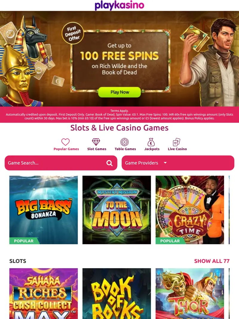 Playkasino - homepage (tablet)