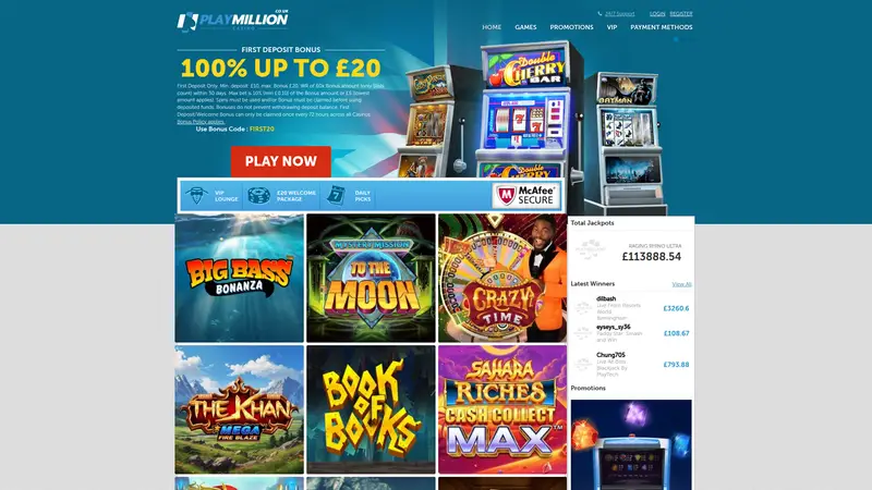 Playmillion - homepage (desktop)