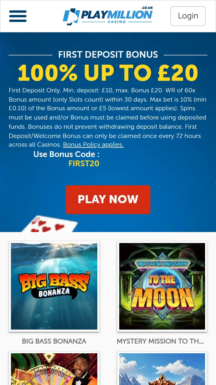 Playmillion - homepage (mobile)