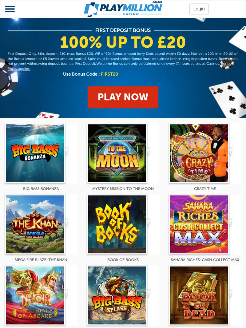 Playmillion - homepage (tablet)