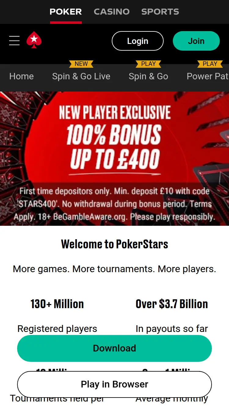 Pokerstars - homepage (mobile)