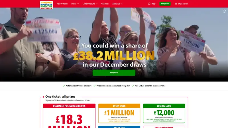 Postcode Lottery - homepage (desktop)