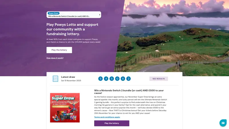 Powys Lotto - homepage (desktop)