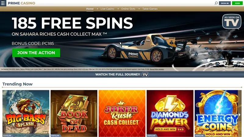 Prime Casino - homepage (desktop)