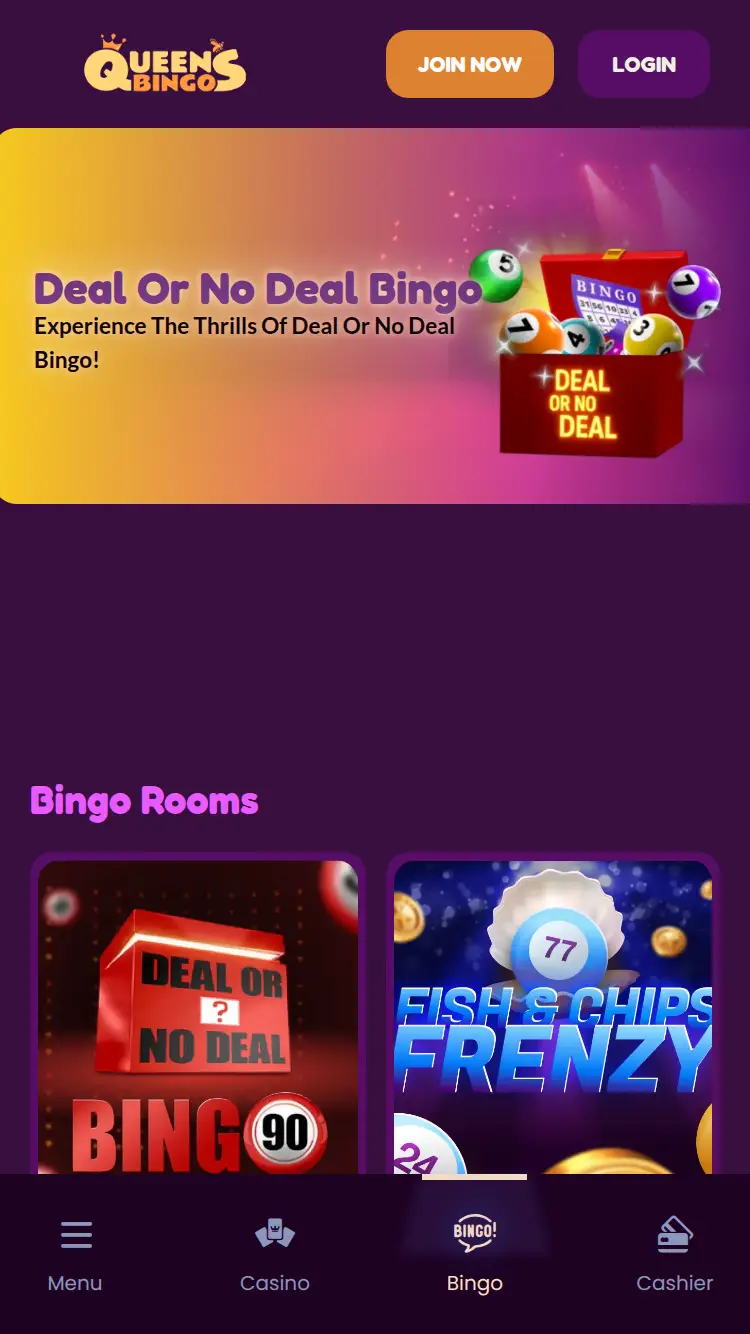 Queens Bingo - homepage (mobile)
