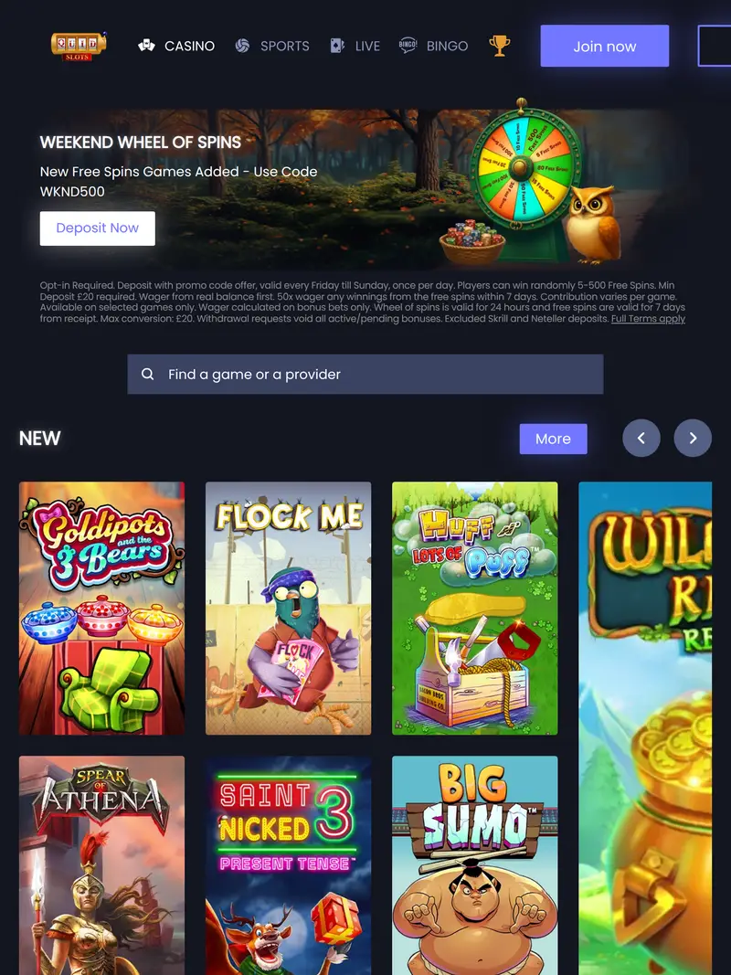 Quid Slots - homepage (tablet)