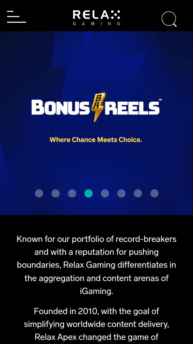 Relax Gaming - homepage (mobile)