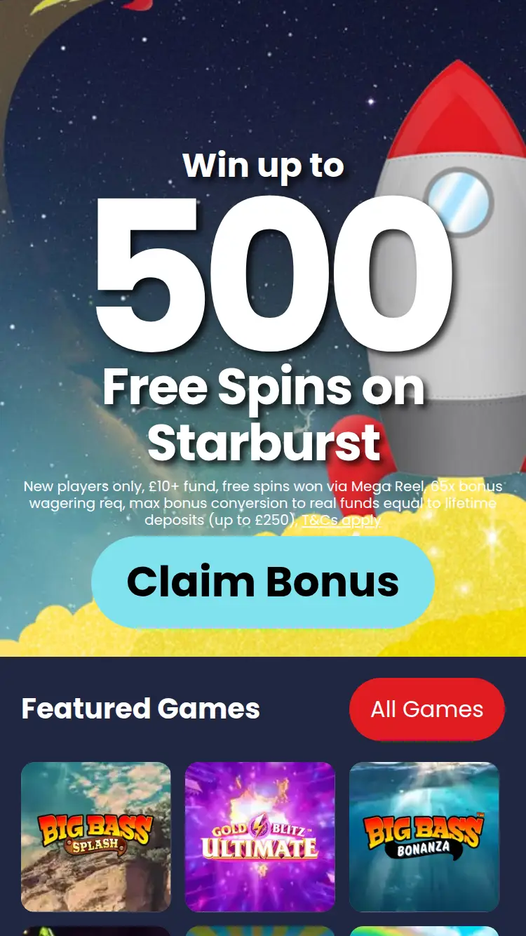 Rocket Slots - homepage (mobile)