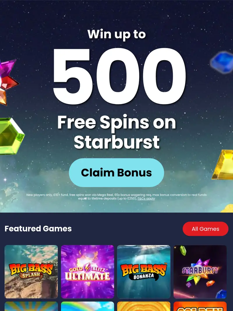 Rocket Slots - homepage (tablet)