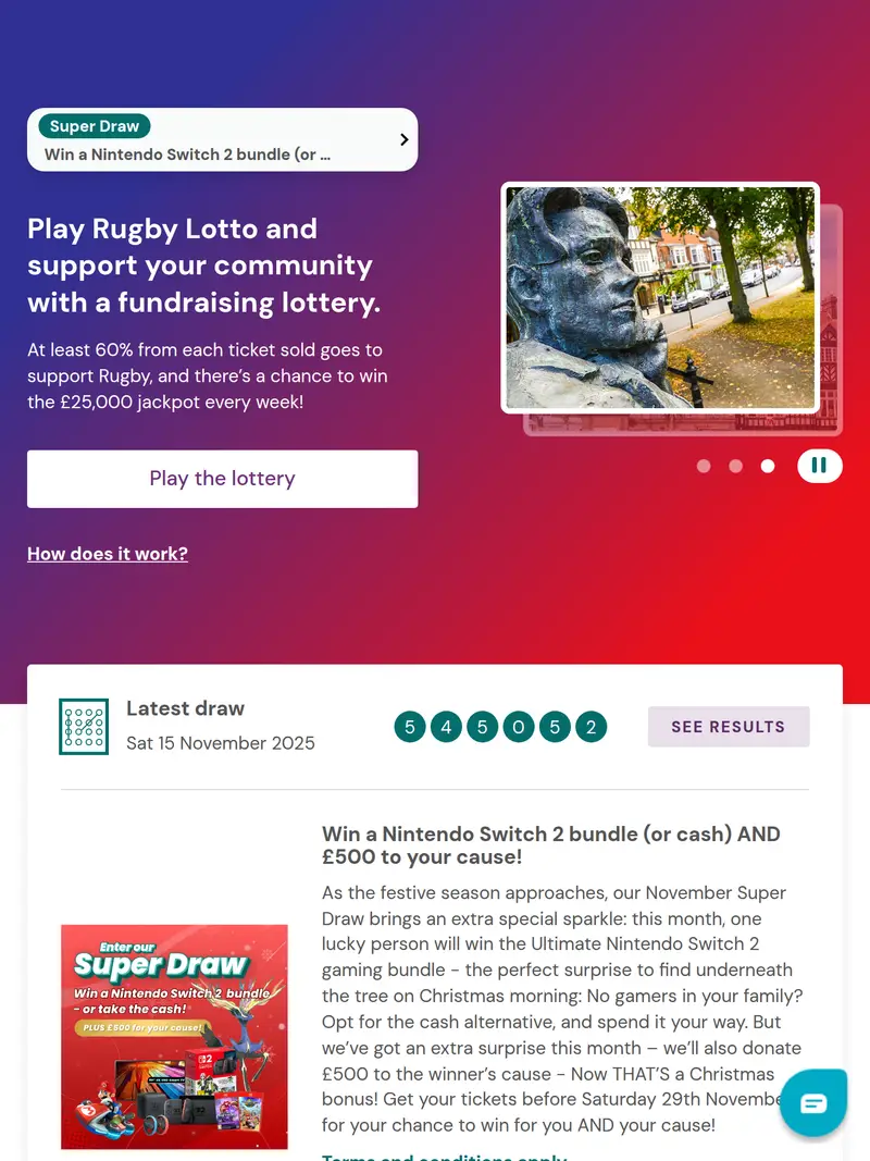 Rugby Lotto - homepage (tablet)
