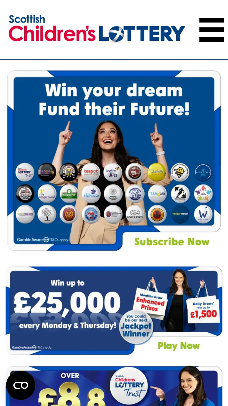 ScottishChildren's Lottery - homepage (mobile)