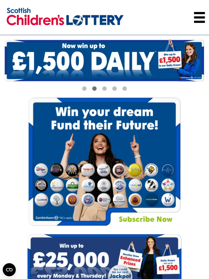 ScottishChildren's Lottery - homepage (tablet)