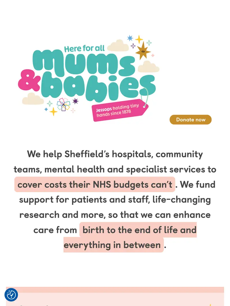 Sheffield Hospitals Charity - homepage (tablet)