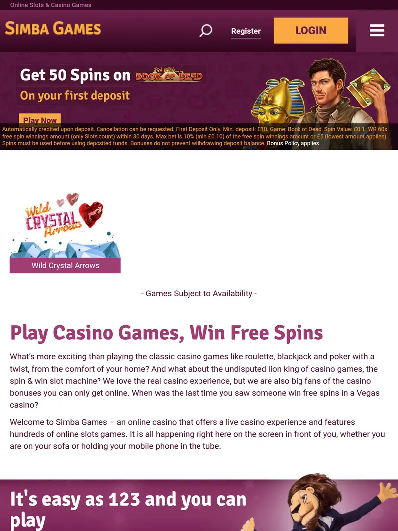 Simba Games - homepage (tablet)