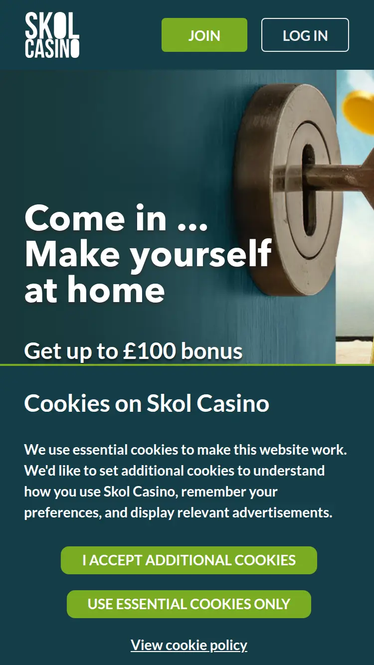 Skol Casino - homepage (mobile)