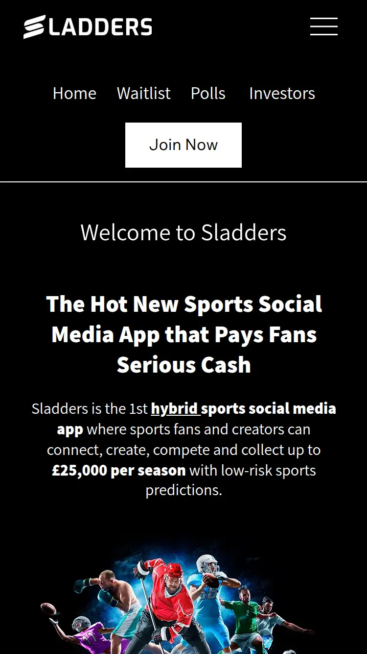 Sladders - homepage (mobile)