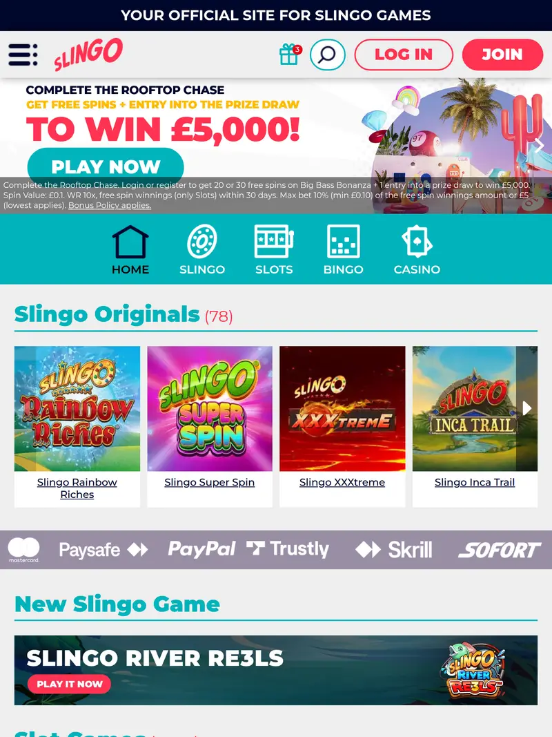 Slingo - homepage (tablet)