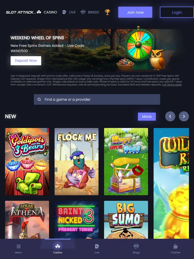 Slotattack - homepage (tablet)
