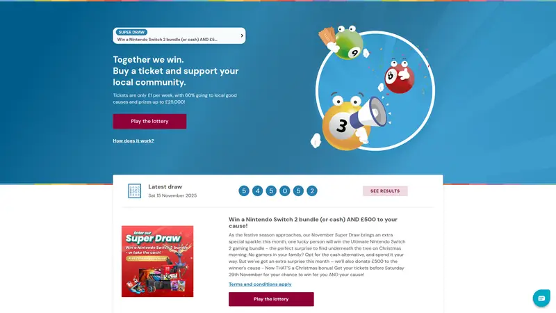 Southstaffs Lottery - homepage (desktop)