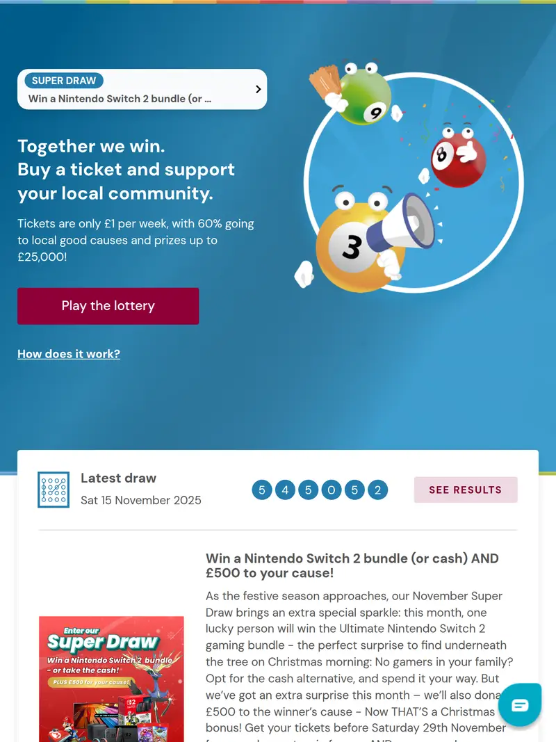 Southstaffs Lottery - homepage (tablet)