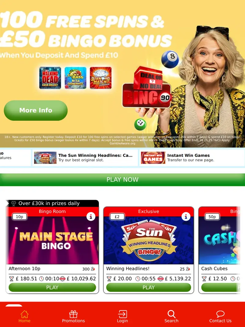 Sun Bingo - homepage (tablet)