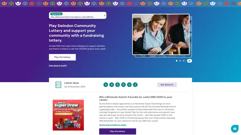 Swindon Lottery - homepage (desktop)