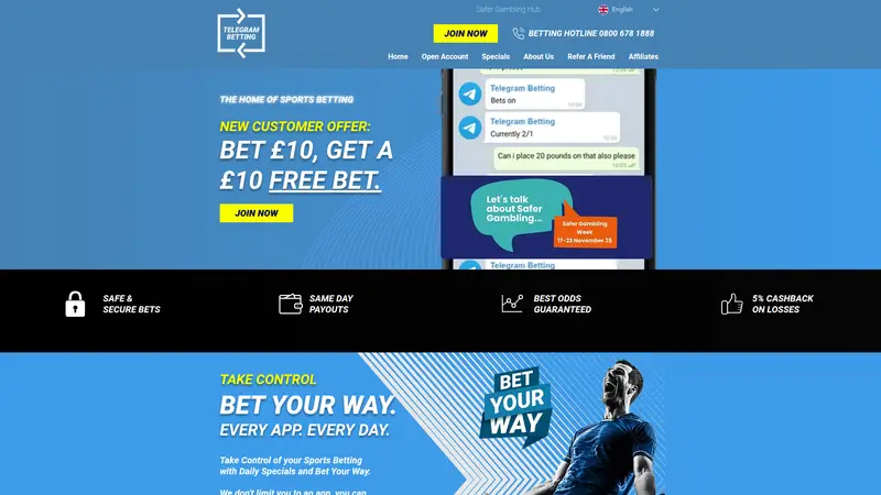 Telegram Betting - homepage (desktop)