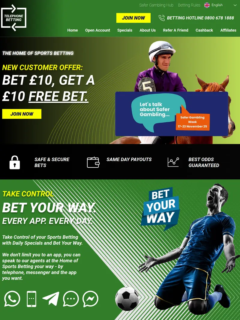 Telephone Betting - homepage (tablet)