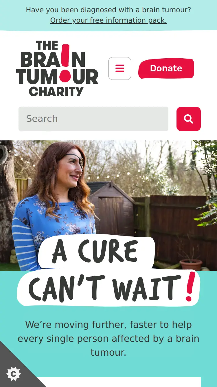 The Brain Tumour Charity - homepage (mobile)
