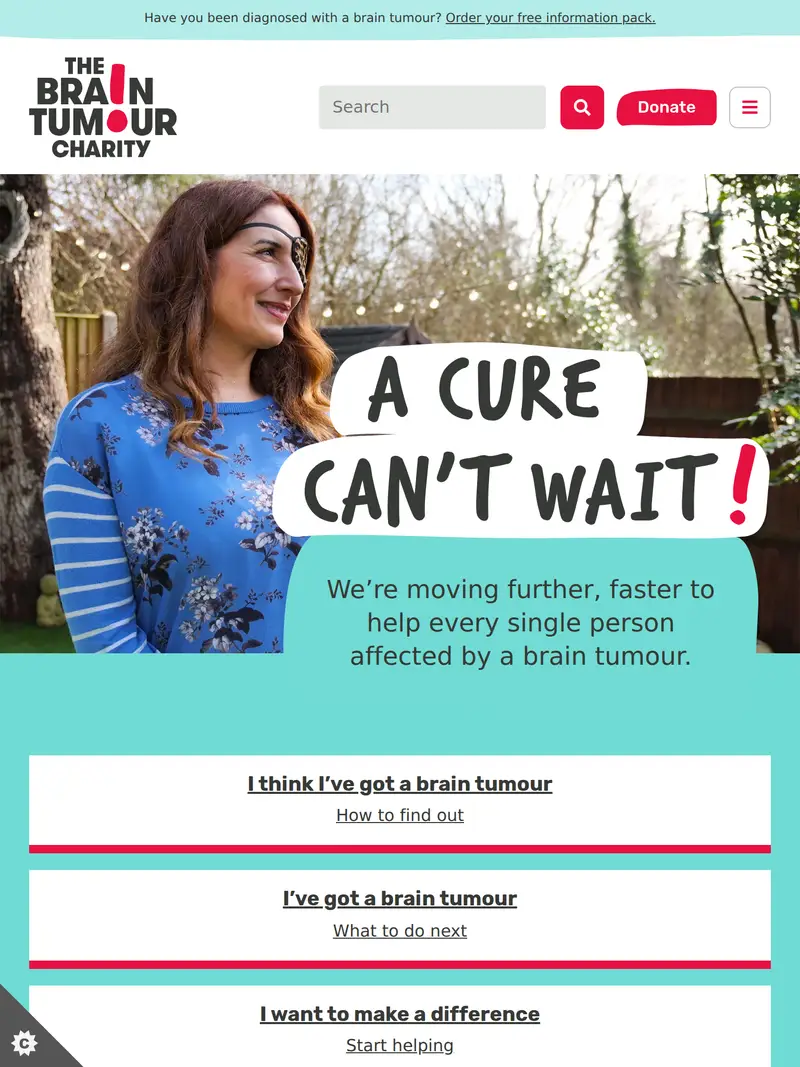 The Brain Tumour Charity - homepage (tablet)