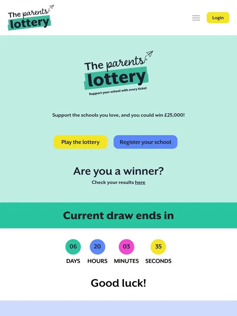Theparents Lottery - homepage (tablet)