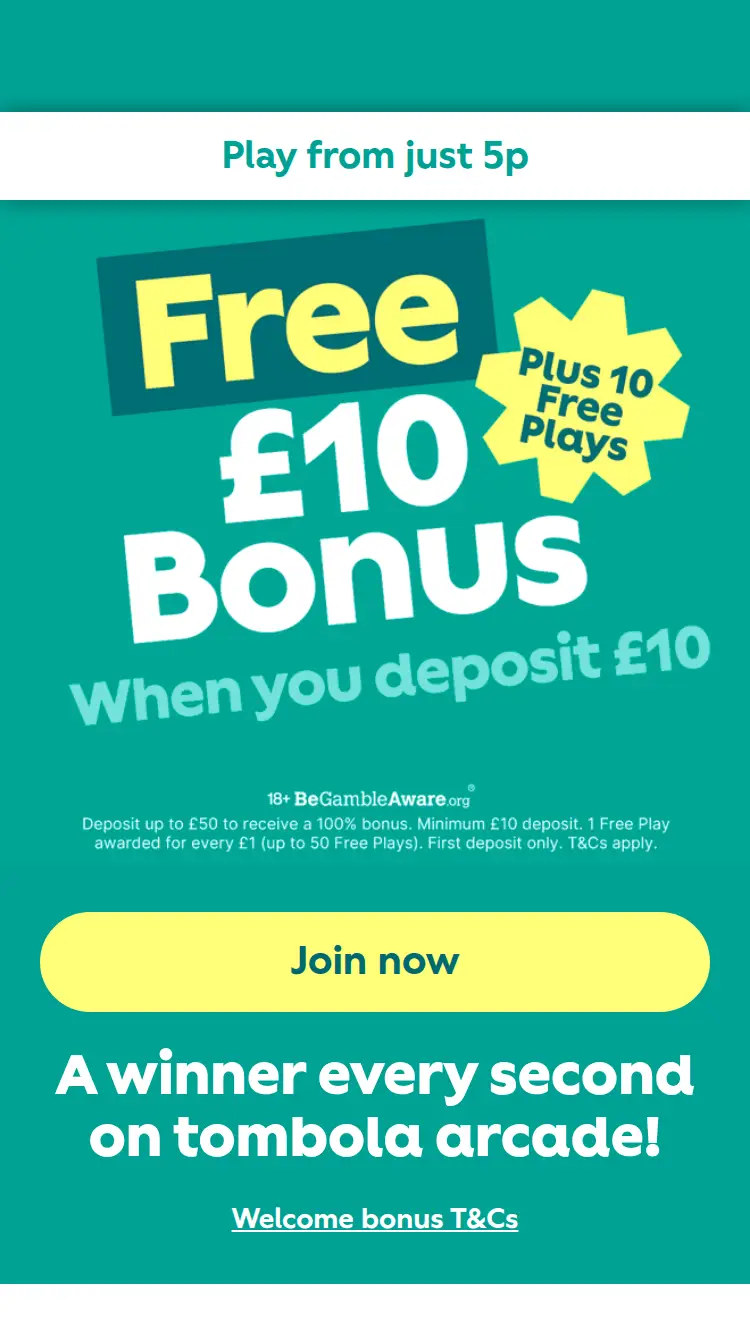 Tombolaarcade - homepage (mobile)