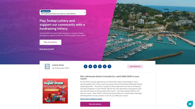 Torbay Lottery - homepage (desktop)