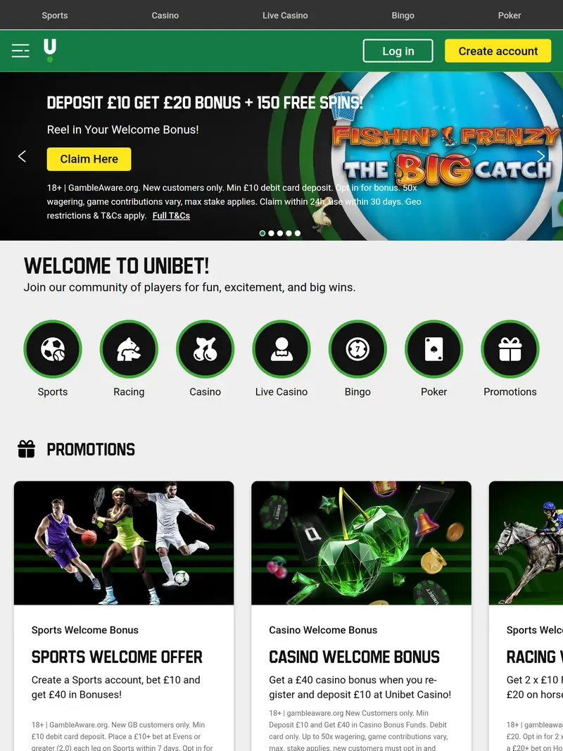 Uni Bet - homepage (tablet)