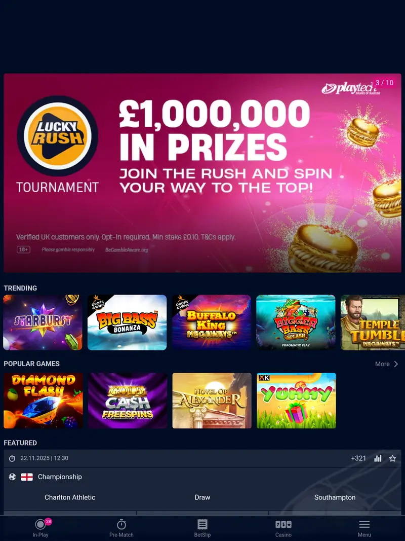 V Bet - homepage (tablet)