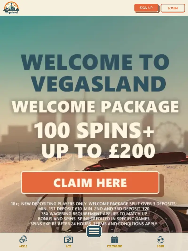 Vegasland - homepage (tablet)