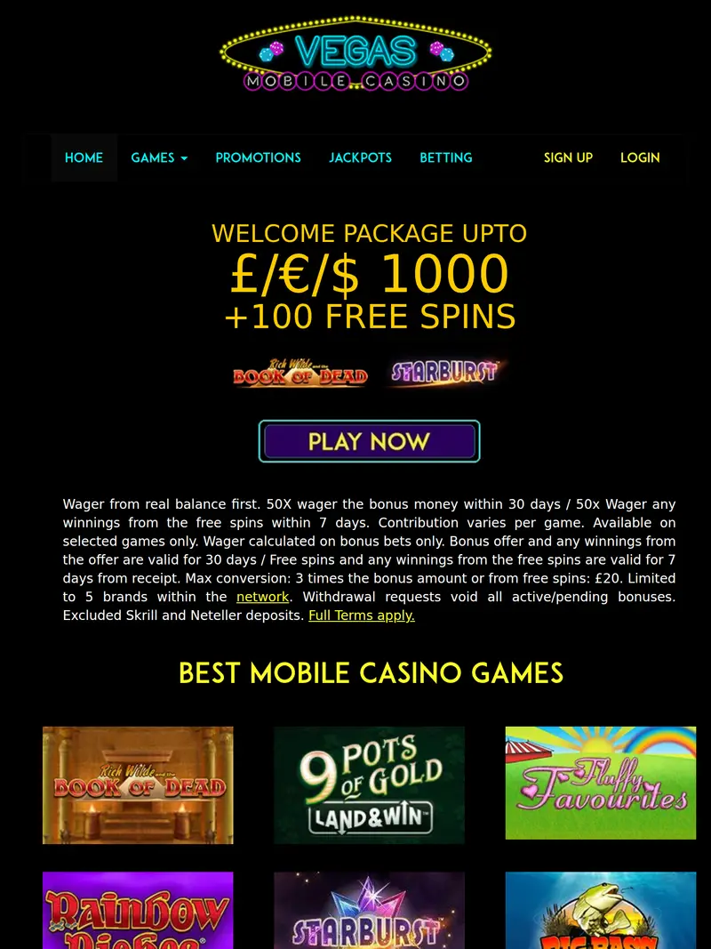 Vegasmobile Casino - homepage (tablet)