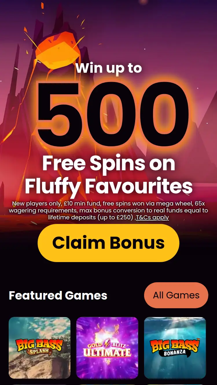 Volcano Bingo - homepage (mobile)