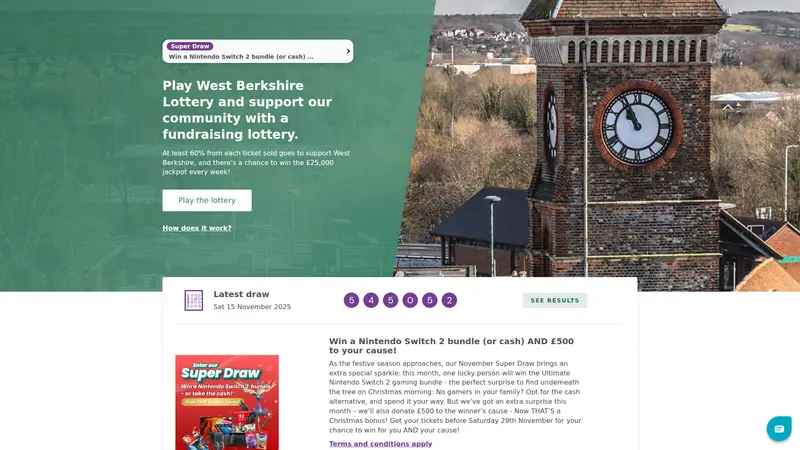 Westberkshire Lottery - homepage (desktop)