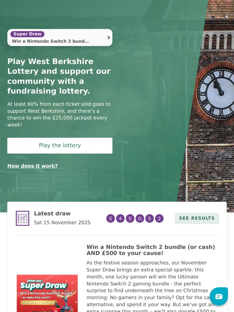 Westberkshire Lottery - homepage (tablet)