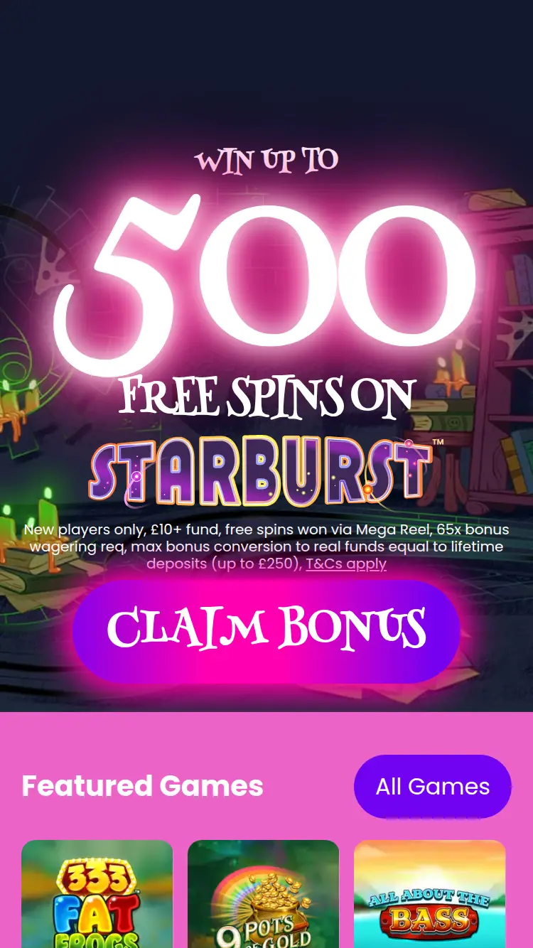 Wizard Slots - homepage (mobile)