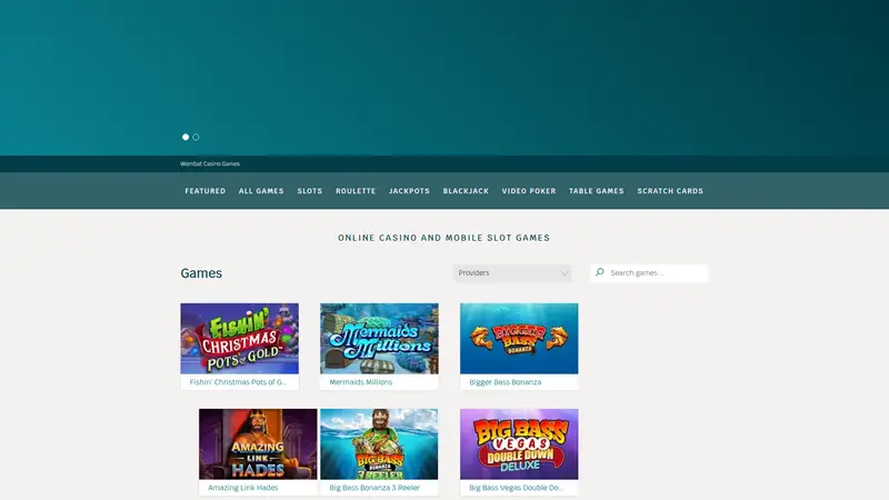 Wombat Casino - homepage (desktop)