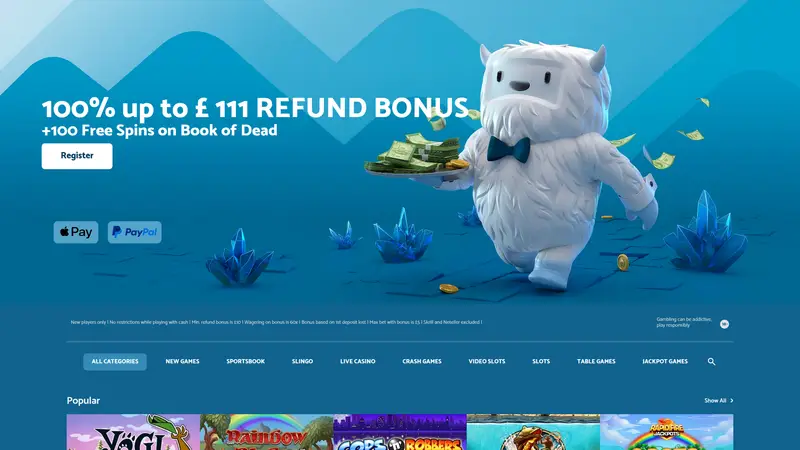 Yeti Casino - homepage (desktop)