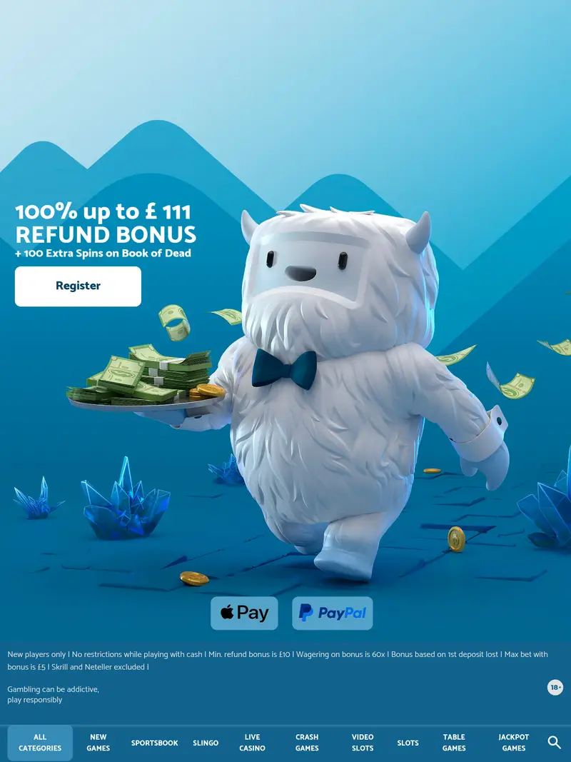 Yeti Casino - homepage (tablet)