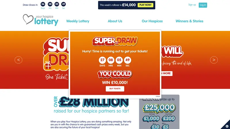 Yourhospice Lottery - homepage (desktop)