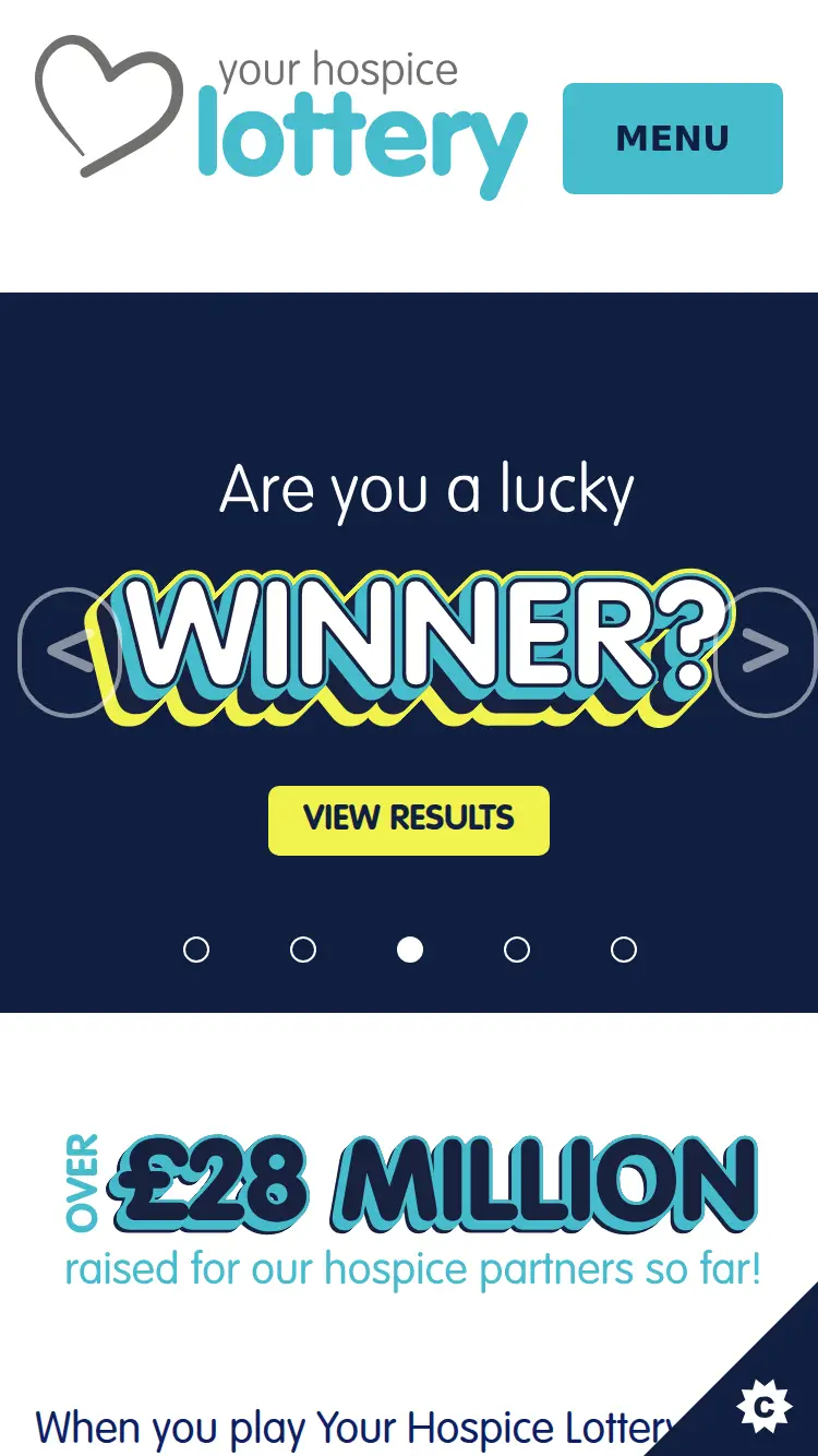 Yourhospice Lottery - homepage (mobile)
